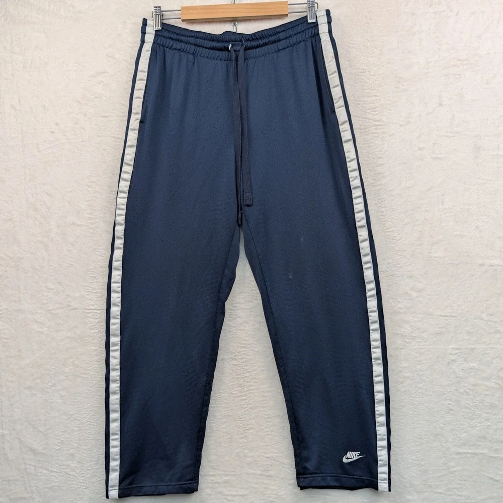 VTG Nike Track Pants Men L Navy Blue Side Stripe Mesh Relaxed Fit Athleisure Y2K